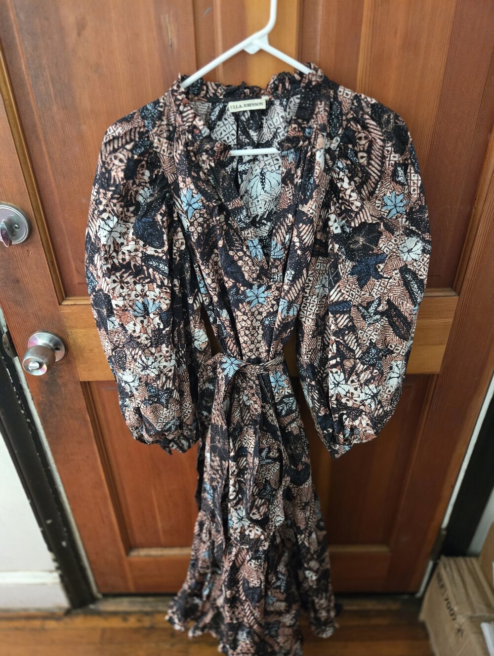Ulla Johnson Black Printed Maxi Dress with Brown & Light Blue Accents - Picture 4 of 7